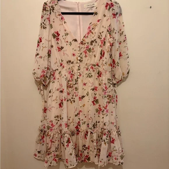 Taylor Cream Floral Dress with Pink and Red Accents - Picture 1 of 7